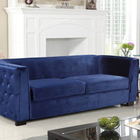 Iconic Home Saratov Button Tufted Velvet Sofa Navy
