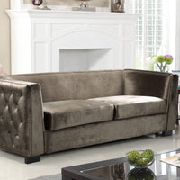 Iconic Home Saratov Button Tufted Velvet Sofa Taupe