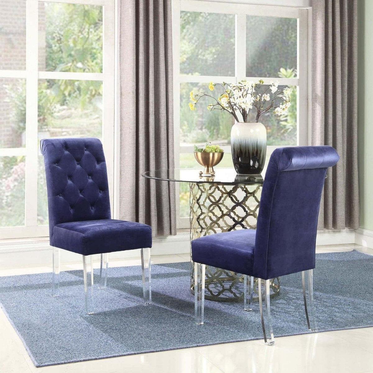 Iconic Home Sharon Tufted Velvet Dining Chair Set of 2 Navy
