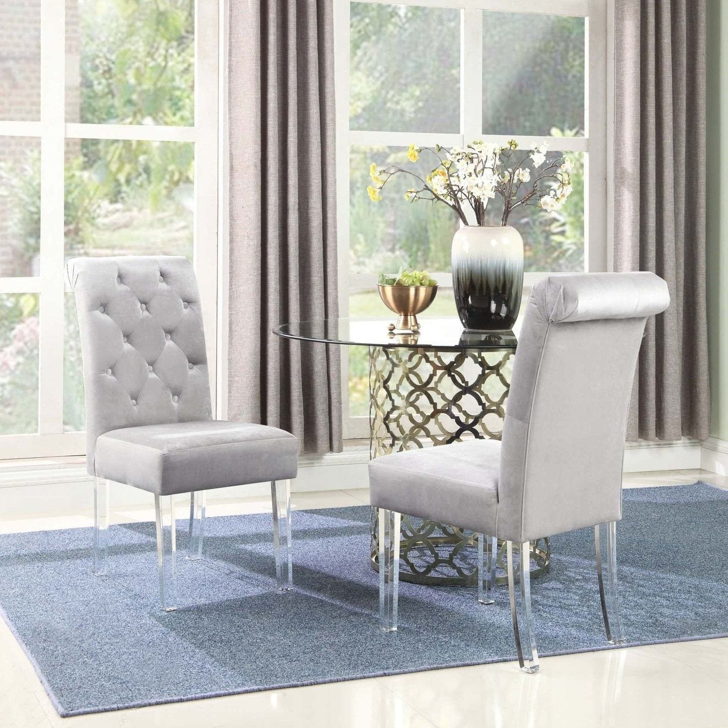 Silver velvet online dining room chairs