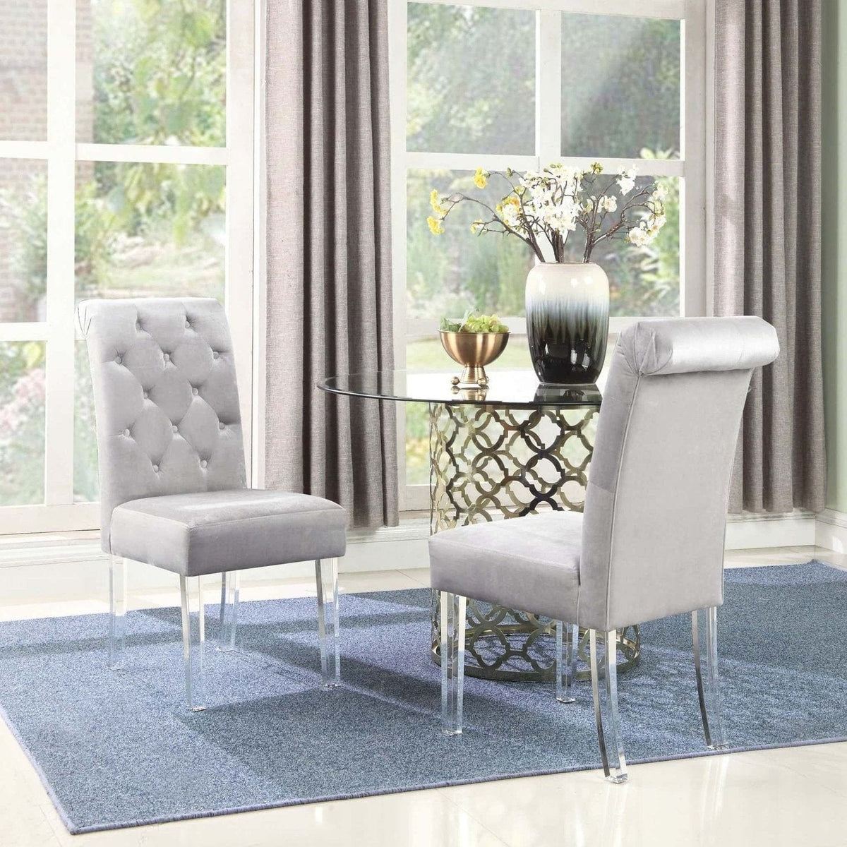Iconic Home Sharon Tufted Velvet Dining Chair Set of 2 Silver