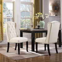 Iconic Home Shira Faux Linen Wingback Dining Chair Set of 2 Beige