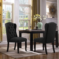 Iconic Home Shira Faux Linen Wingback Dining Chair Set of 2 Black