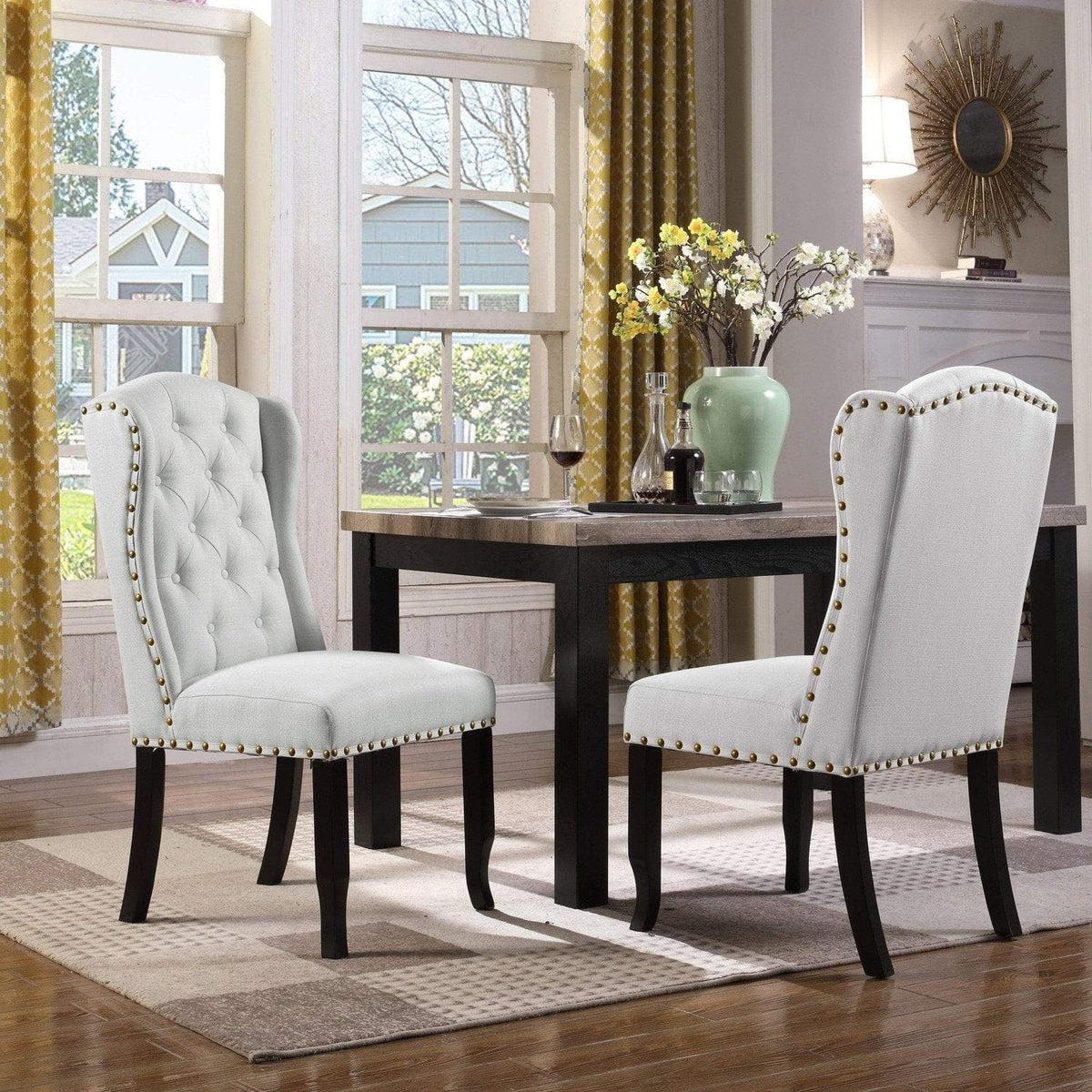 Iconic Home Shira Faux Linen Wingback Dining Chair Set of 2 Grey