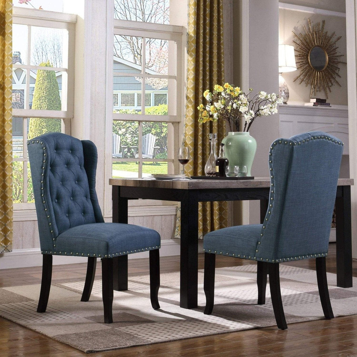 Iconic Home Shira Faux Linen Wingback Dining Chair Set of 2 Navy