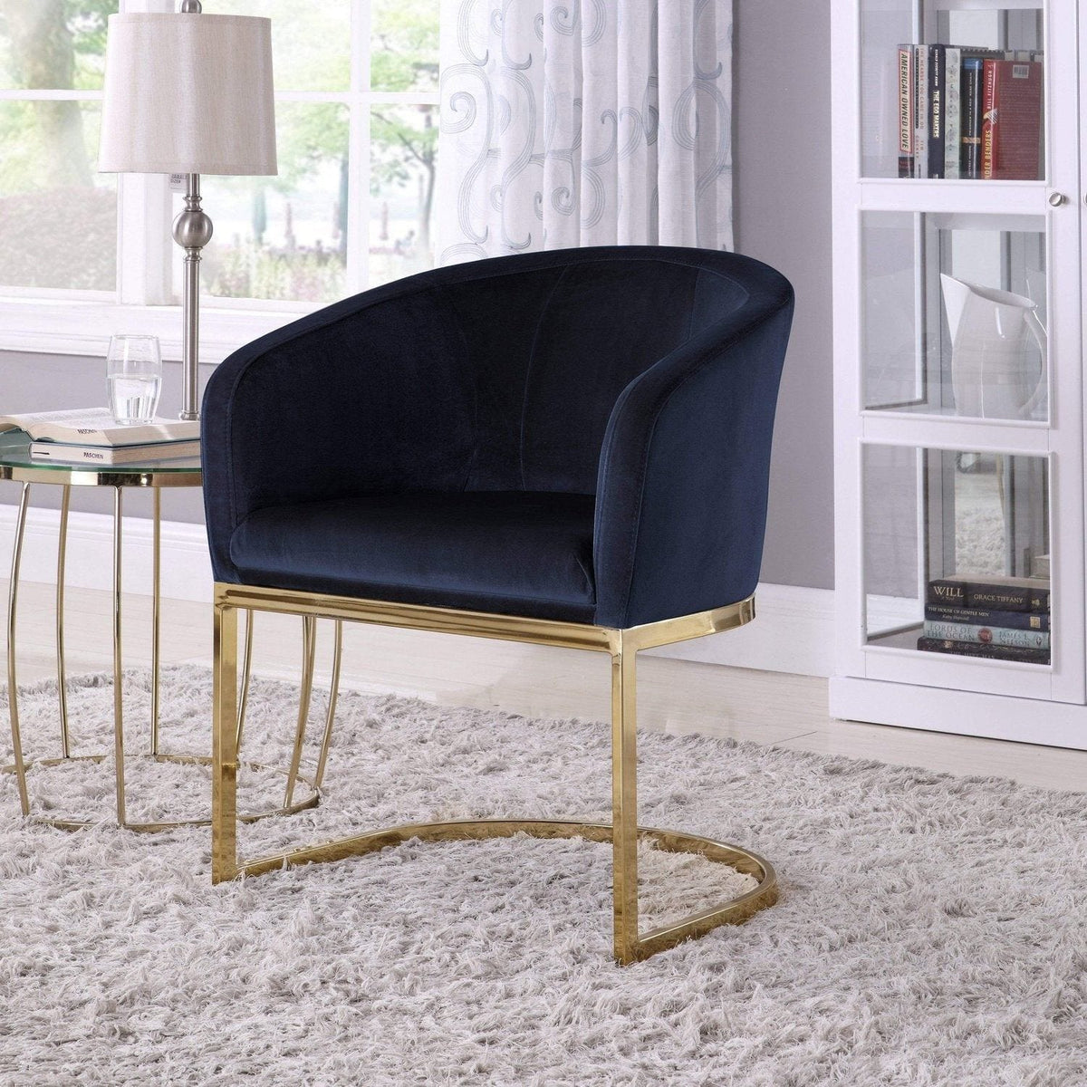 Iconic Home Siena Velvet Accent Chair Gold Metal Base Black