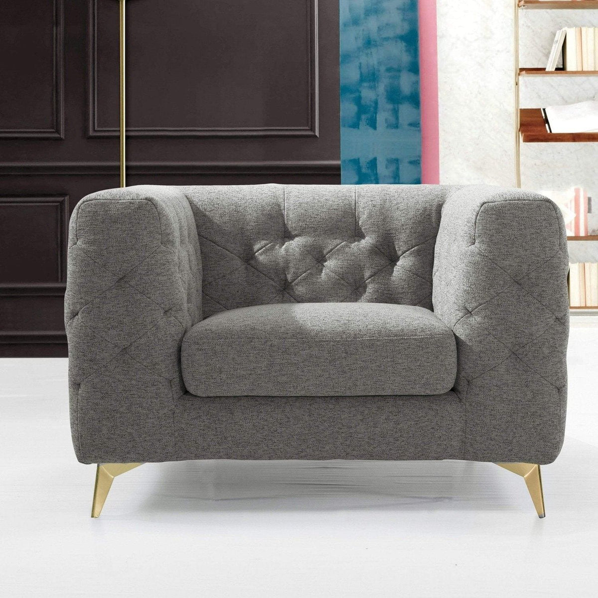 Iconic Home Soho Linen Textured Club Chair Dark Grey