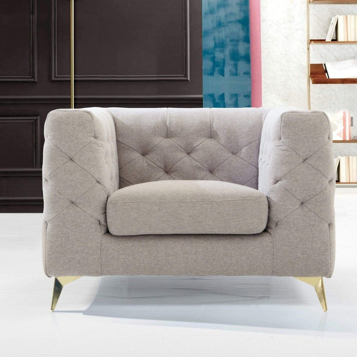Iconic Home Soho Linen Textured Club Chair Light Grey