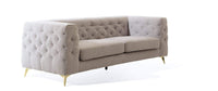 Iconic Home Soho Sofa Linen Textured Upholstery Tufted Shelter Arm Gold Tone Metal Legs 