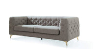 Iconic Home Soho Sofa Linen Textured Upholstery Tufted Shelter Arm Gold Tone Metal Legs 