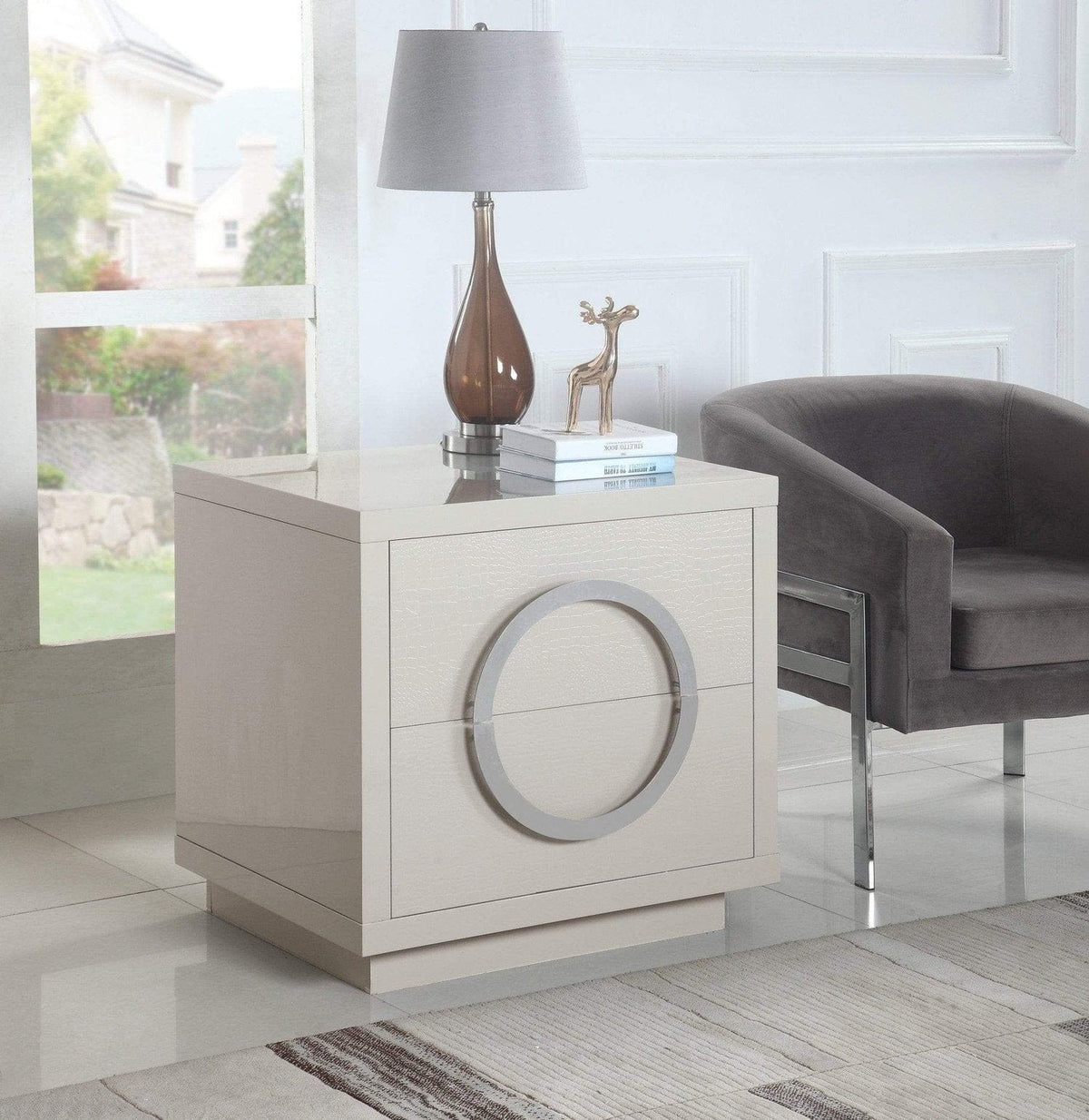 Iconic Home Sorrento End Side Table | Nightstand Beige