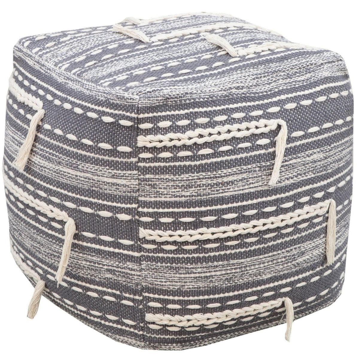 Iconic Home Spike Woven Cotton Square Ottoman Pouf 