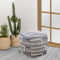 Iconic Home Spike Woven Cotton Square Ottoman Pouf Grey