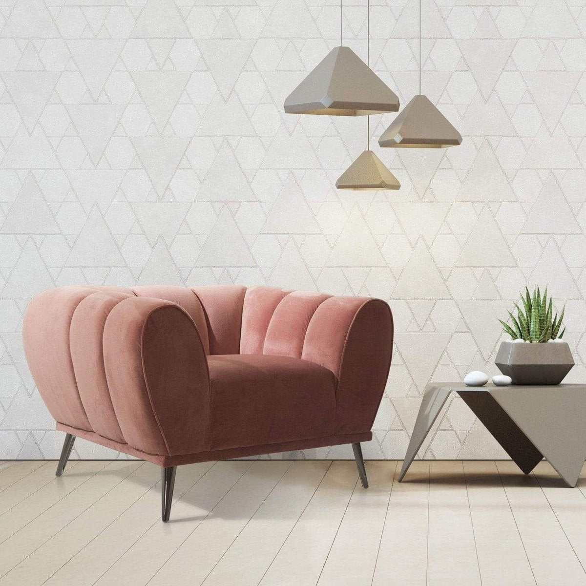 Iconic Home Sybel Channel Quilted Velvet Club Chair Brick