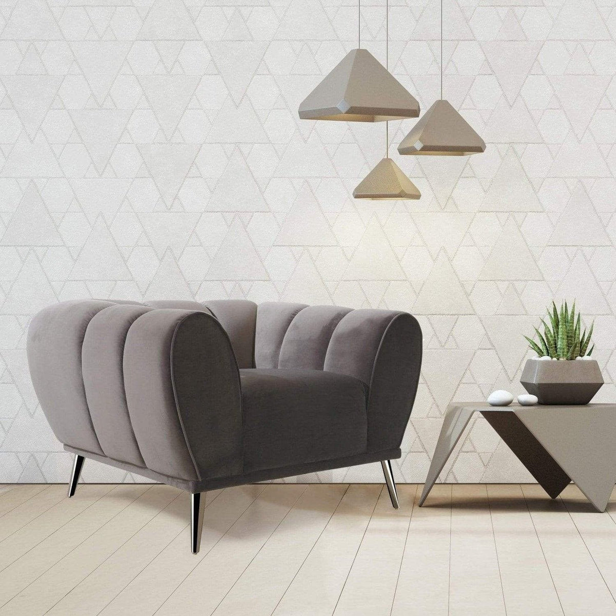 Iconic Home Sybel Channel Quilted Velvet Club Chair Grey