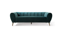 Iconic Home Sybel Sofa Velvet Upholstered Channel-Quilted Shelter Arm Solid Metal Legs 