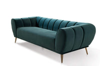 Iconic Home Sybel Sofa Velvet Upholstered Channel-Quilted Shelter Arm Solid Metal Legs 