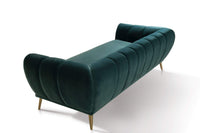 Iconic Home Sybel Sofa Velvet Upholstered Channel-Quilted Shelter Arm Solid Metal Legs 