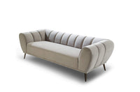 Iconic Home Sybel Sofa Velvet Upholstered Channel-Quilted Shelter Arm Solid Metal Legs 