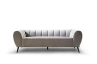 Iconic Home Sybel Sofa Velvet Upholstered Channel-Quilted Shelter Arm Solid Metal Legs 