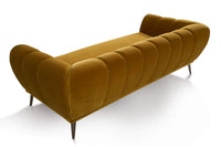 Iconic Home Sybel Sofa Velvet Upholstered Channel-Quilted Shelter Arm Solid Metal Legs 