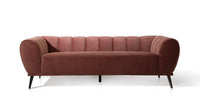 Iconic Home Sybel Sofa Velvet Upholstered Channel-Quilted Shelter Arm Solid Metal Legs 