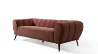 Iconic Home Sybel Sofa Velvet Upholstered Channel-Quilted Shelter Arm Solid Metal Legs 