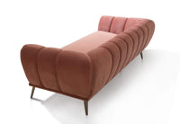 Iconic Home Sybel Sofa Velvet Upholstered Channel-Quilted Shelter Arm Solid Metal Legs 