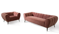 Iconic Home Sybel Sofa Velvet Upholstered Channel-Quilted Shelter Arm Solid Metal Legs 