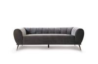 Iconic Home Sybel Sofa Velvet Upholstered Channel-Quilted Shelter Arm Solid Metal Legs 
