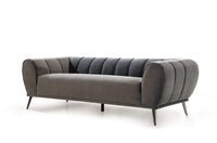 Iconic Home Sybel Sofa Velvet Upholstered Channel-Quilted Shelter Arm Solid Metal Legs 