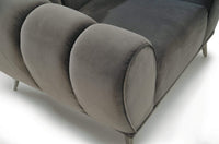 Iconic Home Sybel Sofa Velvet Upholstered Channel-Quilted Shelter Arm Solid Metal Legs 