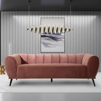 Iconic Home Sybel Sofa Velvet Upholstered Channel-Quilted Shelter Arm Solid Metal Legs Brick