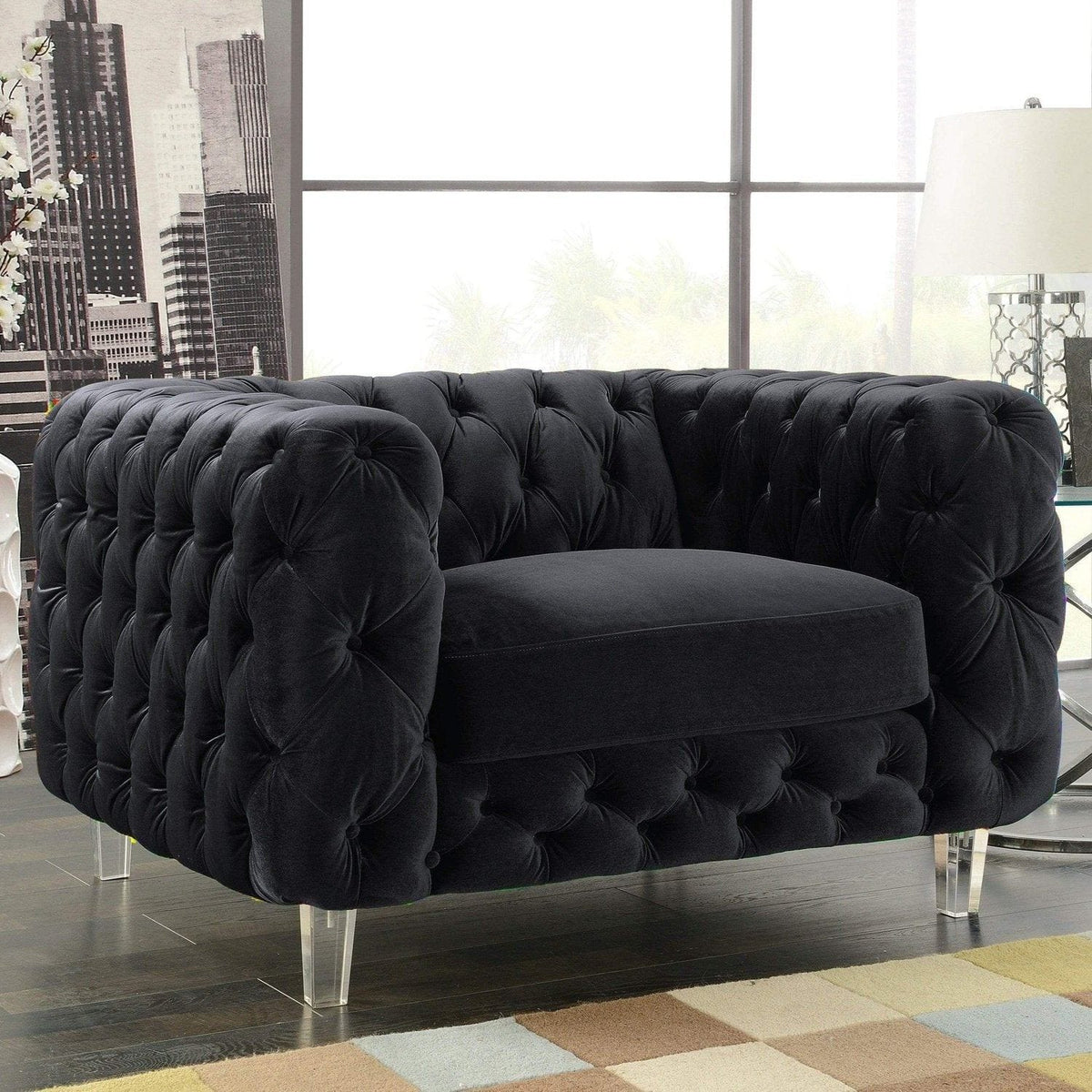 Iconic Home Syracus Plush Tufted Velvet Club Chair Black