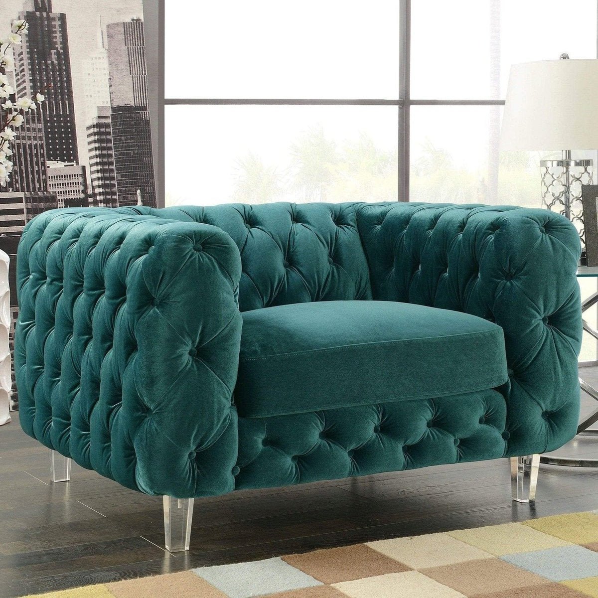 Iconic Home Syracus Plush Tufted Velvet Club Chair Green