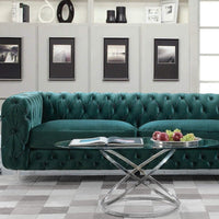 Iconic Home Syracus Plush Tufted Velvet Club Sofa Green