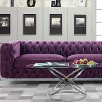 Iconic Home Syracus Plush Tufted Velvet Club Sofa Purple