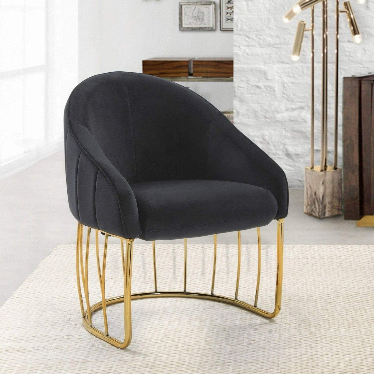 Iconic Home Teatro Velvet Accent Chair Gold Base Black