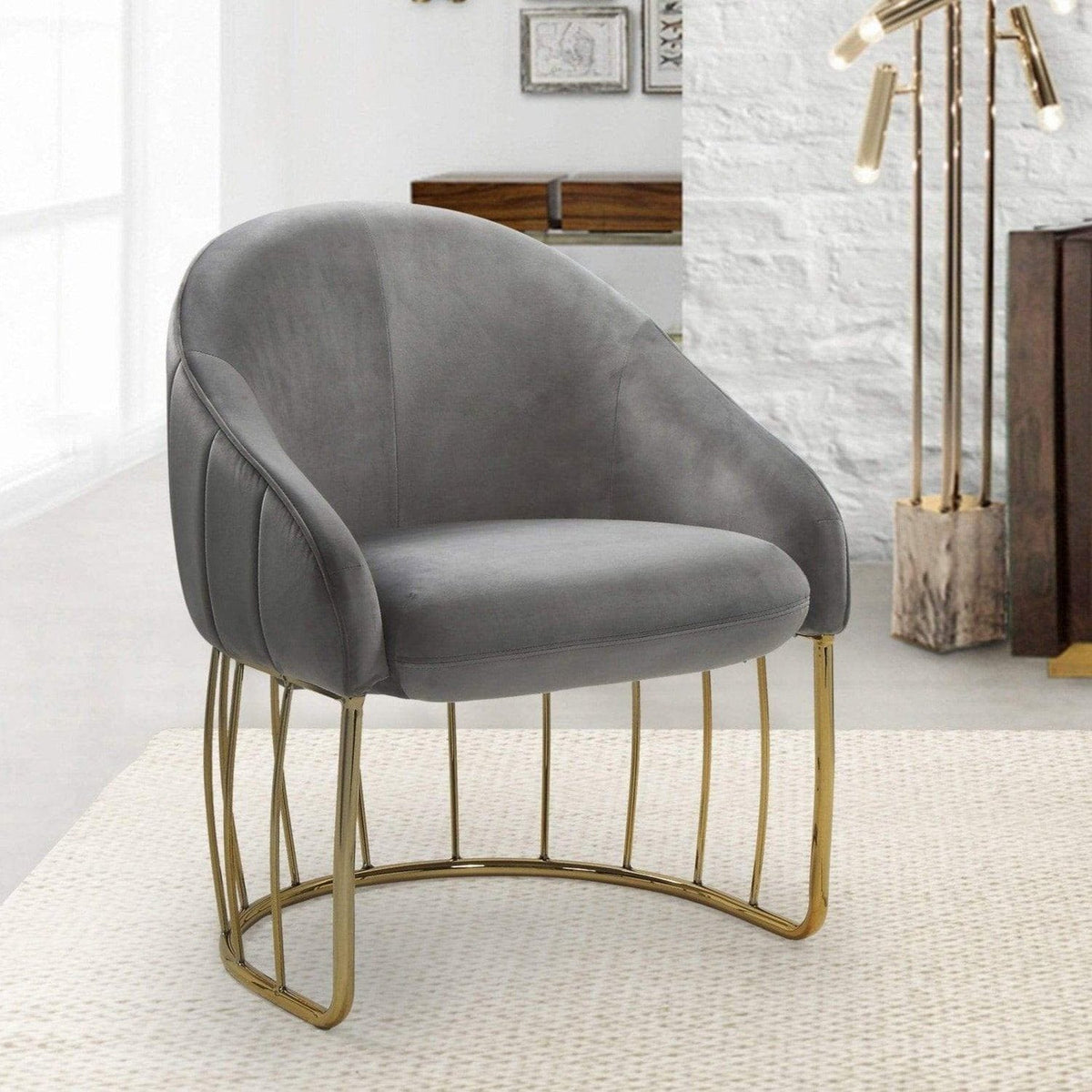 Iconic Home Teatro Velvet Accent Chair Gold Base Grey