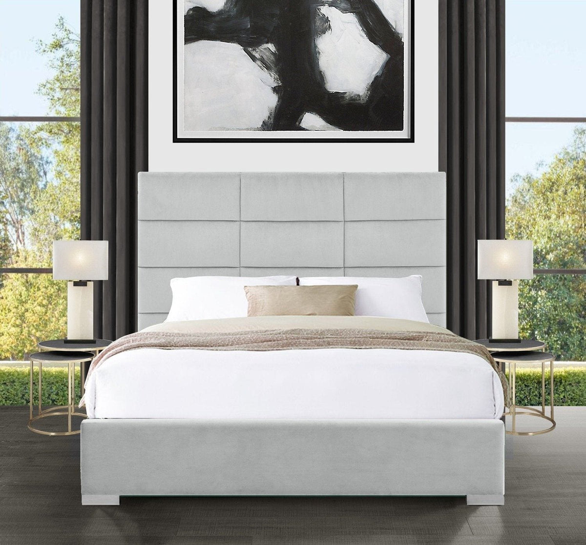 Iconic Home Terrazzo Storage Platform Bed Frame With Headboard Silver
