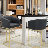 Iconic Home Tess Faux Leather Bar Stool Chair Gold Base Black