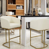 Iconic Home Tess Faux Leather Bar Stool Chair Gold Base Cream