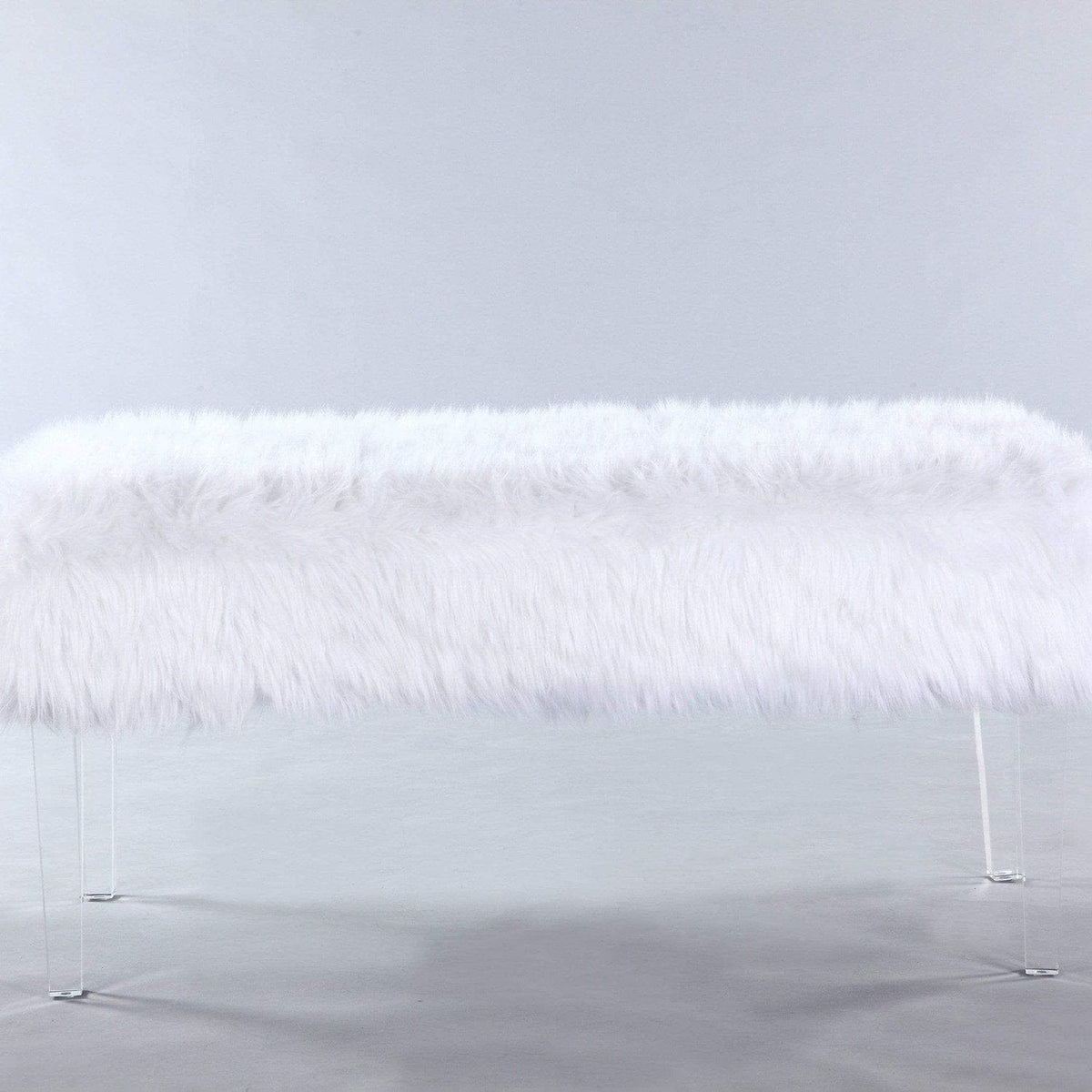 Iconic Home Trento Faux Fur Bench Acrylic Legs 