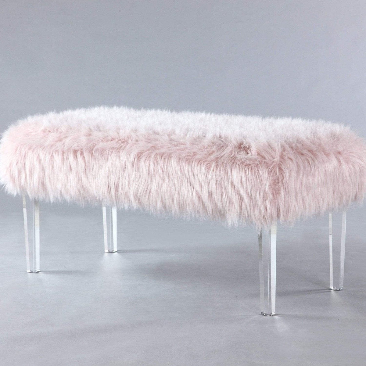 Iconic Home Trento Faux Fur Bench Acrylic Legs 