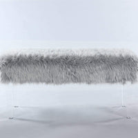 Iconic Home Trento Faux Fur Bench Acrylic Legs 