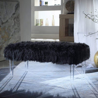 Iconic Home Trento Faux Fur Bench Acrylic Legs Black