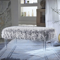 Iconic Home Trento Faux Fur Bench Acrylic Legs Grey