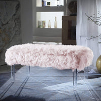 Iconic Home Trento Faux Fur Bench Acrylic Legs Pink