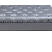 Iconic Home Twain Tufted Faux Leather Square Ottoman 