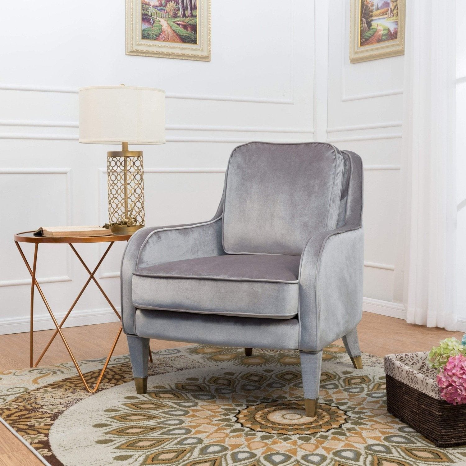 Grey plush velvet chair deals
